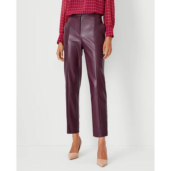 ANN TAYLOR The High Rise Eva Ankle Pant in Faux Leather Patent Purple {VV25} - Picture 3 of 10